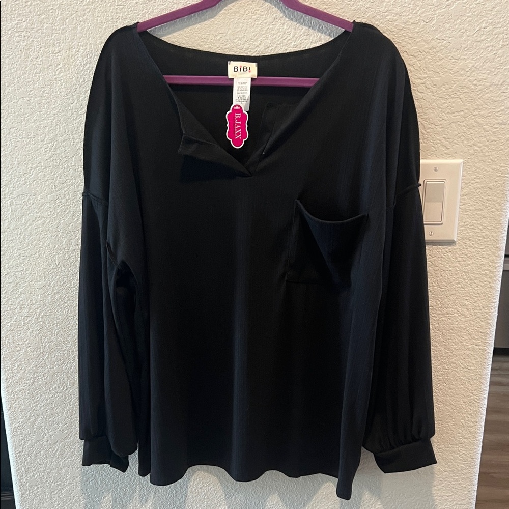 BiBi Elegant Black Blouse, women’s size L, no holes or stains, NWT